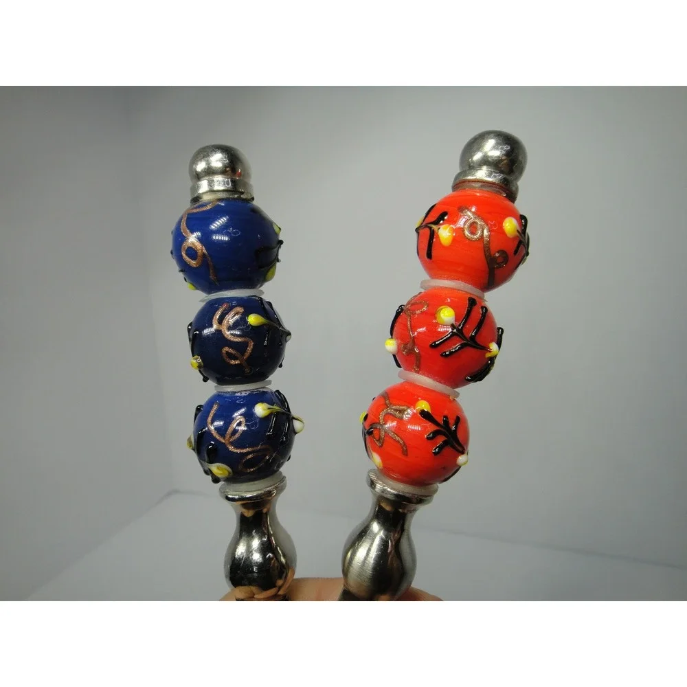Set of 2 Handcrafted Lampwork Glass Bead Butter Spreaders Made in India Blue Red